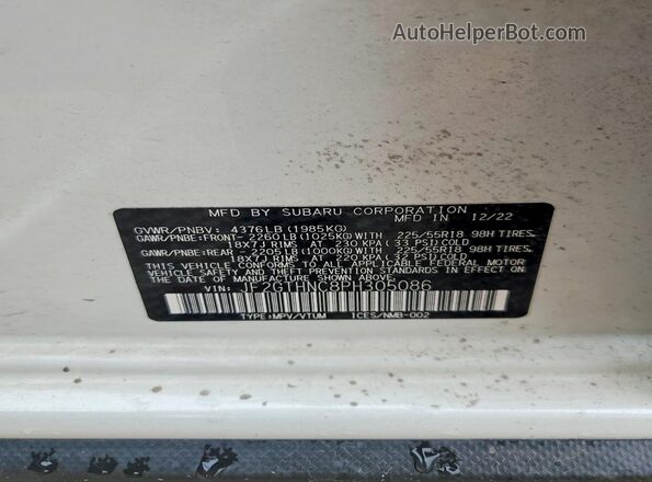 JF2GTHNC8PH305086 2023 SUBARU CROSSTREK White Vista de la etiqueta del VIN