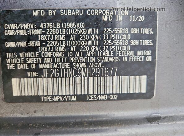 JF2GTHNC9MH291677 2021 SUBARU CROSSTREK Charcoal VIN sticker view