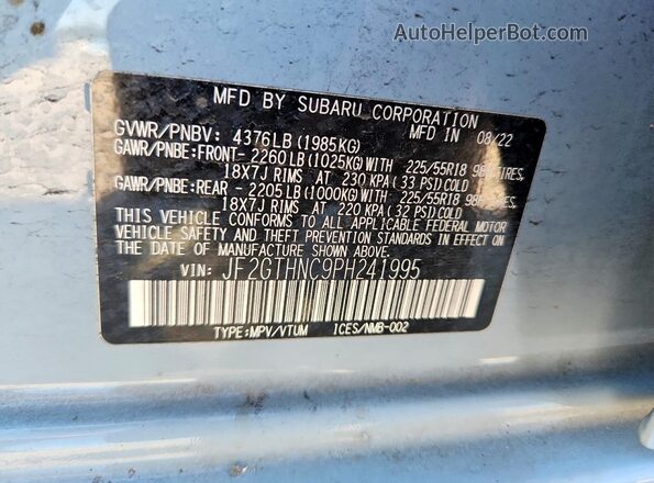 JF2GTHNC9PH241995 2023 SUBARU CROSSTREK Blue ძრავის განყოფილების ხედი