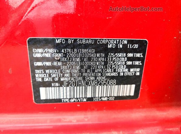 JF2GTHNCXM8295088 2021 SUBARU CROSSTREK Red Engine compartment view