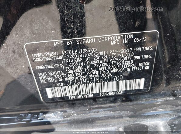 JF2GTHRC1NH271709 2022 SUBARU CROSSTREK Black ძრავის განყოფილების ხედი