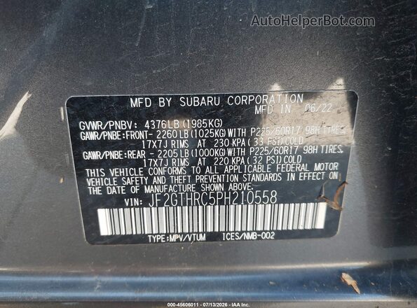 JF2GTHRC5PH210558 2023 SUBARU CROSSTREK Gray Engine compartment view