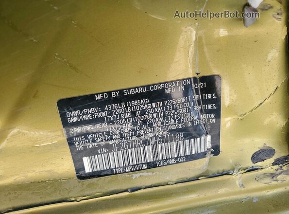 JF2GTHRC7MH671188 2021 SUBARU CROSSTREK Green Vista del compartimento del motor
