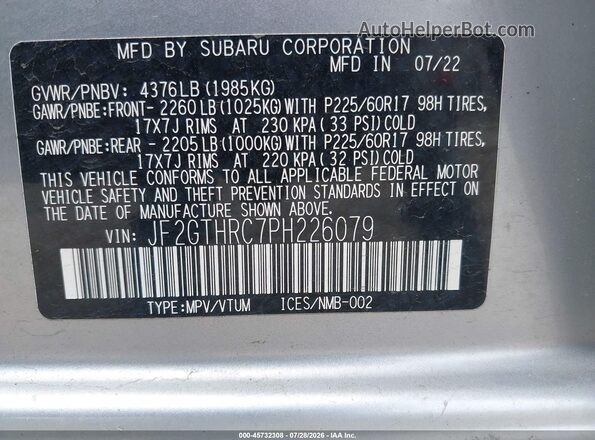 JF2GTHRC7PH226079 2023 SUBARU CROSSTREK Light Blue Engine compartment view