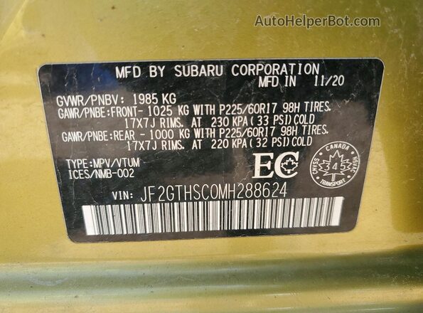 JF2GTHSC0MH288624 2021 SUBARU CROSSTREK Gold Engine compartment view