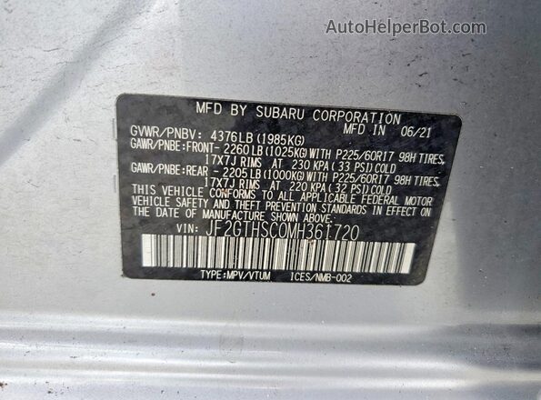 JF2GTHSC0MH361720 2021 SUBARU CROSSTREK Silver VIN კოდის სტიკერის ხედი