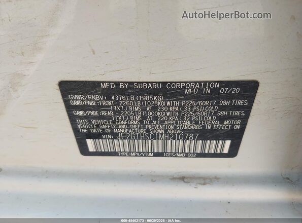 JF2GTHSC1MH210787 2021 SUBARU CROSSTREK White Vista del compartimento del motor
