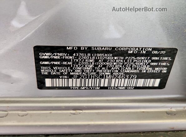 JF2GTHSC1MH246379 2021 SUBARU CROSSTREK Silver Շարժիչի բաժամունքի տեսք