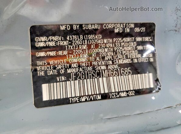 JF2GTHSC1MH661685 2021 SUBARU CROSSTREK Blue Շարժիչի բաժամունքի տեսք
