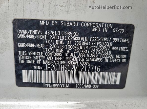 JF2GTHSC2MH217716 2021 SUBARU CROSSTREK White VIN կոդի պիտակի տեսք