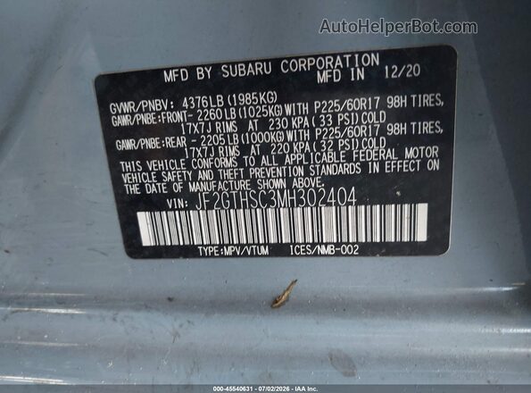 JF2GTHSC3MH302404 2021 SUBARU CROSSTREK Light Blue Вид підкапотного простору