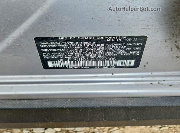 JF2GTHSC3PH242306 2023 SUBARU CROSSTREK Gray Widok naklejki z numerem VIN