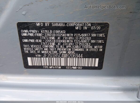 JF2GTHSC4MH206944 2021 SUBARU CROSSTREK Light Blue ძრავის განყოფილების ხედი