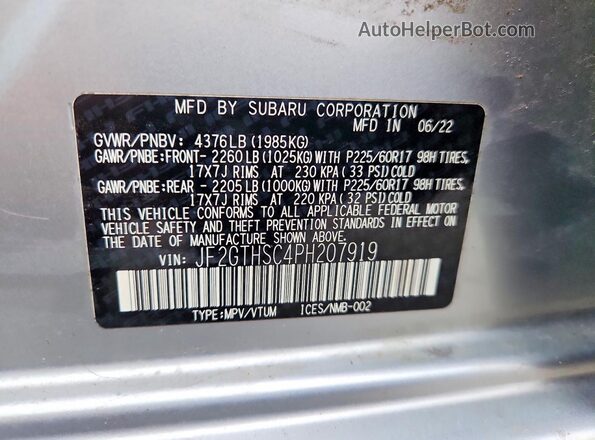 JF2GTHSC4PH207919 2023 SUBARU CROSSTREK Silver Widok komory silnika