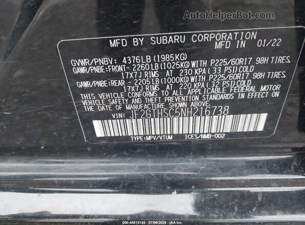 JF2GTHSC5NH216738 2022 SUBARU CROSSTREK Black Շարժիչի բաժամունքի տեսք