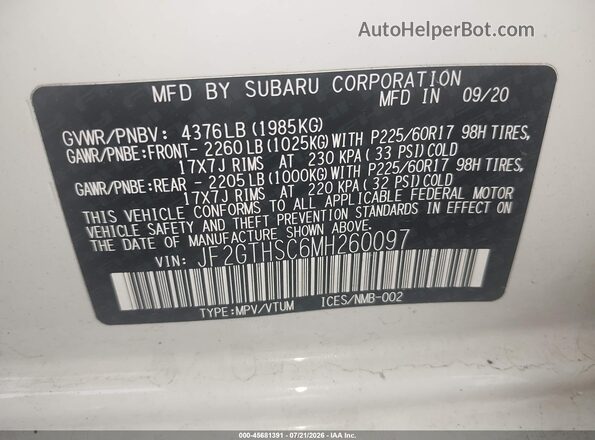 JF2GTHSC6MH260097 2021 SUBARU CROSSTREK White Вид підкапотного простору