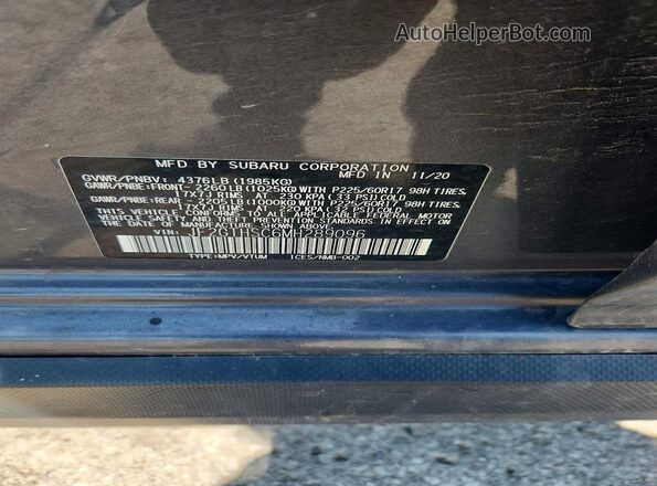 JF2GTHSC6MH289096 2021 SUBARU CROSSTREK Gray Widok naklejki z numerem VIN