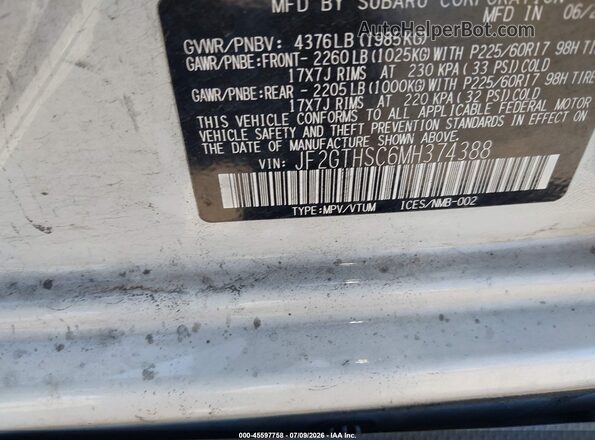 JF2GTHSC6MH374388 2021 SUBARU CROSSTREK White Engine compartment view