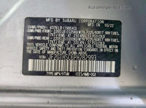 JF2GTHSC6PH282993 2023 SUBARU CROSSTREK Silver სალონის 360-გრადუსიანი ხედი
