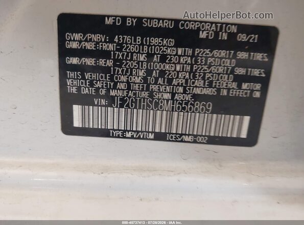 JF2GTHSC8MH656869 2021 SUBARU CROSSTREK White Widok komory silnika