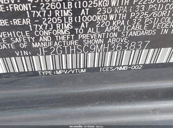 JF2GTHSC9MH363837 2021 SUBARU CROSSTREK Серый Вид подкапотного пространства