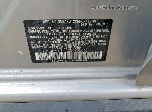 JF2GTHSCXMH235851 2021 SUBARU CROSSTREK Silver Вид підкапотного простору