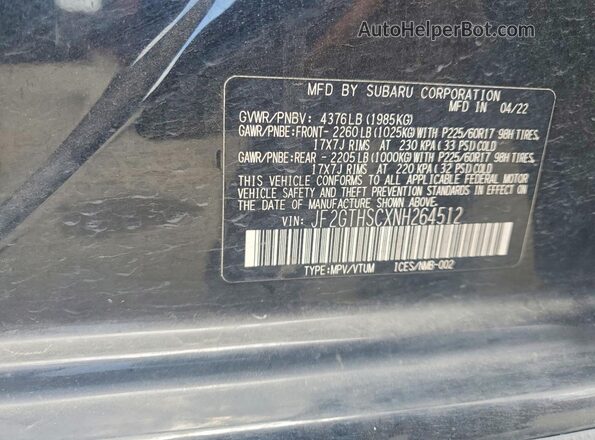 JF2GTHSCXNH264512 2022 SUBARU CROSSTREK Черный Вид подкапотного пространства
