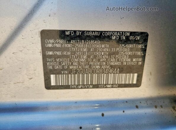 JF2GUABC0R8349644 2024 SUBARU CROSSTREK Silver Engine compartment view
