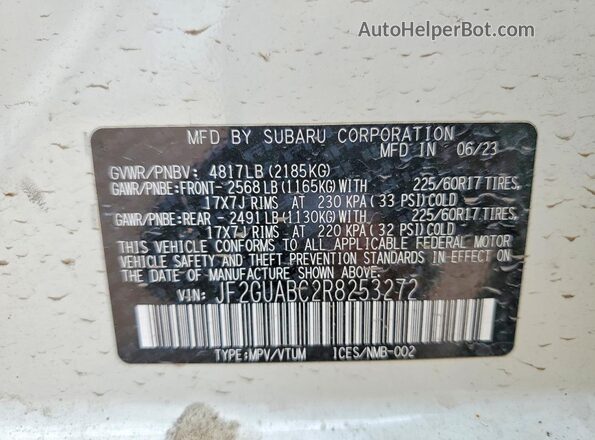 JF2GUABC2R8253272 2024 SUBARU CROSSTREK White Շարժիչի բաժամունքի տեսք