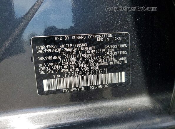 JF2GUABC3R8339271 2024 SUBARU CROSSTREK Gray VIN sticker view