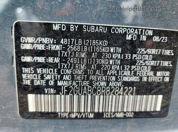 JF2GUABC8R8284221 2024 SUBARU CROSSTREK Blue სალონის 360-გრადუსიანი ხედი