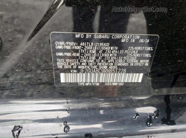 JF2GUABC9RH851228 2024 SUBARU CROSSTREK Black Engine compartment view