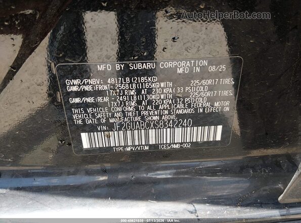 JF2GUABCXS8342240 2025 SUBARU CROSSTREK Black ძრავის განყოფილების ხედი
