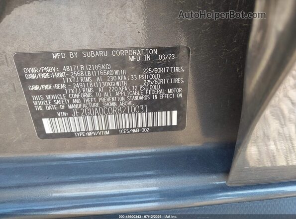 JF2GUADC0R8210031 2024 SUBARU CROSSTREK Gray Вид підкапотного простору