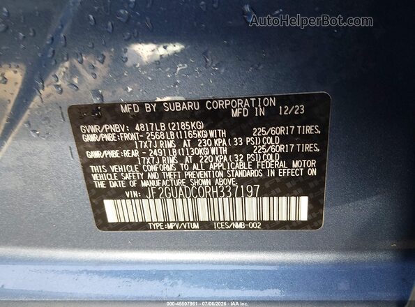 JF2GUADC0RH337197 2024 SUBARU CROSSTREK Blue Շարժիչի բաժամունքի տեսք