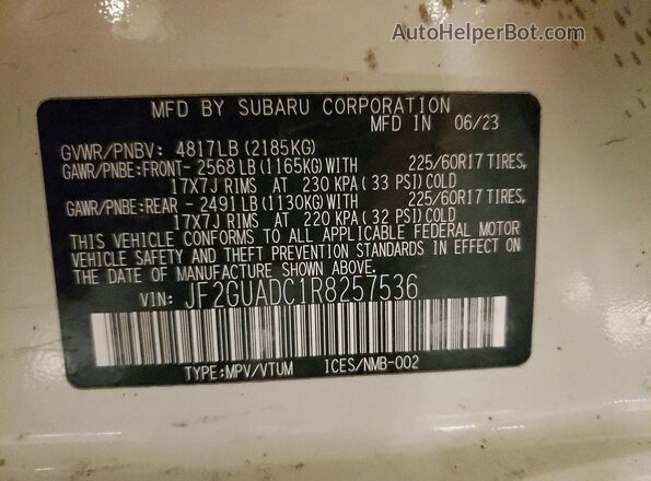 JF2GUADC1R8257536 2021 SUBARU CROSSTREK White Вид наклейки з VIN-кодом