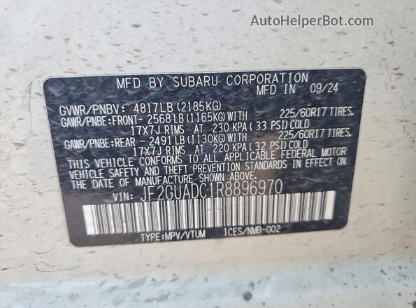 JF2GUADC1R8896970 2024 SUBARU CROSSTREK White Widok komory silnika