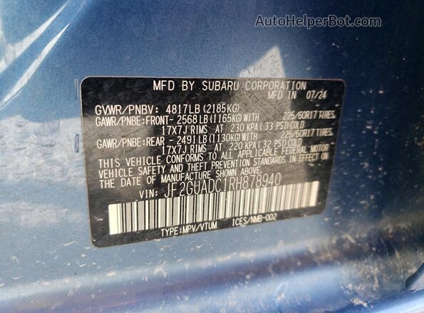 JF2GUADC1RH878940 2024 SUBARU CROSSTREK Blue Սալոնի 360 աստիճան տեսք