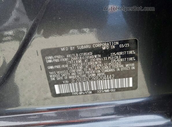 JF2GUADC2R8204442 2024 SUBARU CROSSTREK Gray Панорамний вид салону 360°
