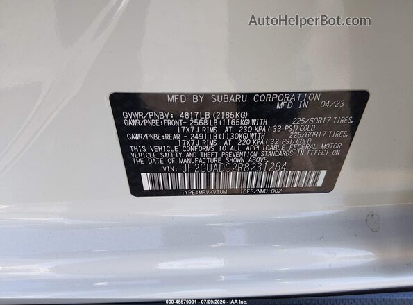 JF2GUADC2R8231284 2024 SUBARU CROSSTREK White Vista del compartimento del motor