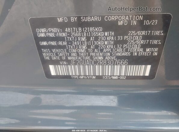 JF2GUADC2R8307666 2024 SUBARU CROSSTREK Blue Շարժիչի բաժամունքի տեսք