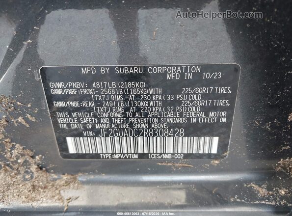 JF2GUADC2R8308428 2024 SUBARU CROSSTREK Gray Vista del compartimento del motor