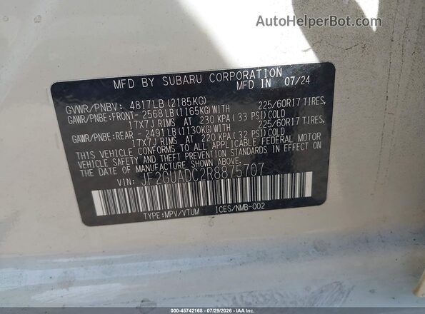 JF2GUADC2R8875707 2024 SUBARU CROSSTREK White Engine compartment view