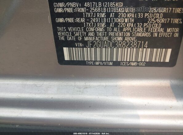 JF2GUADC3R8238714 2024 SUBARU CROSSTREK Silver Vista del compartimento del motor