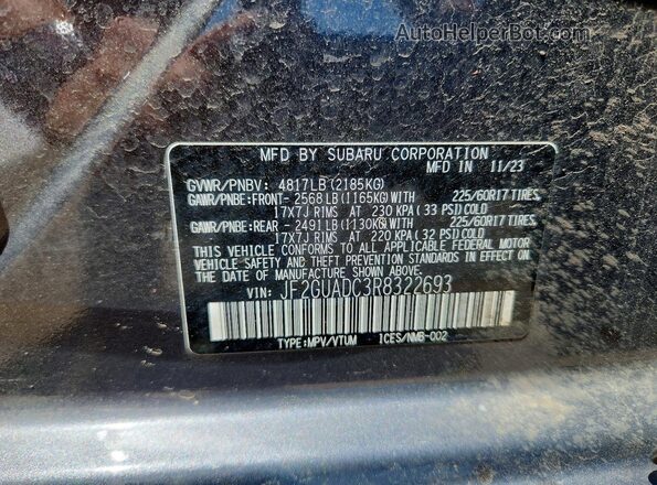 JF2GUADC3R8322693 2024 SUBARU CROSSTREK Gray VIN კოდის სტიკერის ხედი