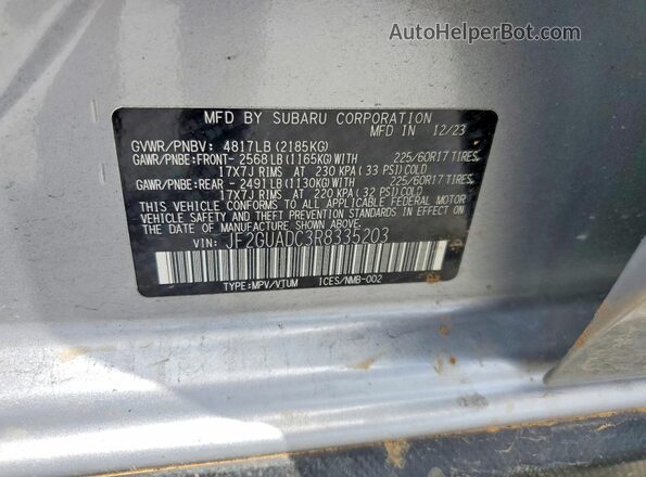JF2GUADC3R8335203 2024 SUBARU CROSSTREK Silver Vista de la etiqueta del VIN