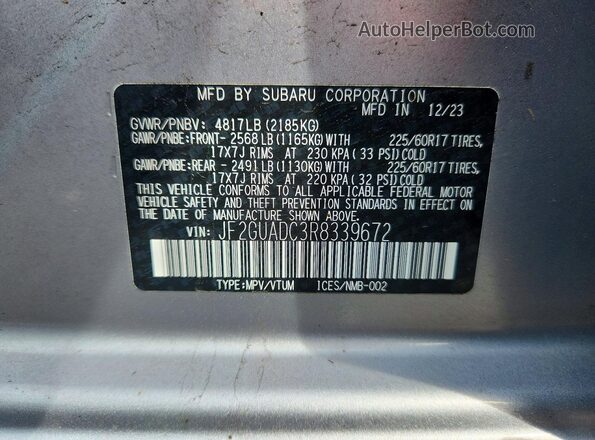 JF2GUADC3R8339672 2024 SUBARU CROSSTREK Серый Вид подкапотного пространства