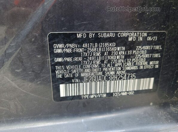JF2GUADC3RH254735 2024 SUBARU CROSSTREK Gray Vista de la etiqueta del VIN
