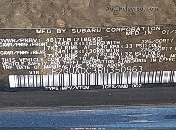 JF2GUADC3RH350963 2024 SUBARU CROSSTREK Gray Vista del compartimento del motor