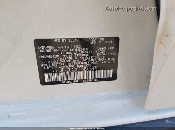 JF2GUADC3RH905975 2024 SUBARU CROSSTREK Белый Вид подкапотного пространства